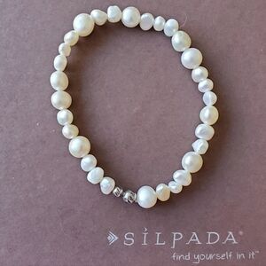 Silpada Sterling Silver Freshwater Pearl "Goddess" Stretch Bracelet B1601
